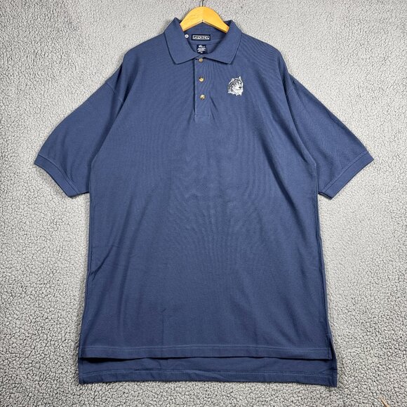 Vintage Polo Shirt Mens Size XL Tall Navy Blue Cotton Wolf Embroidery Canvas - Picture 1 of 11